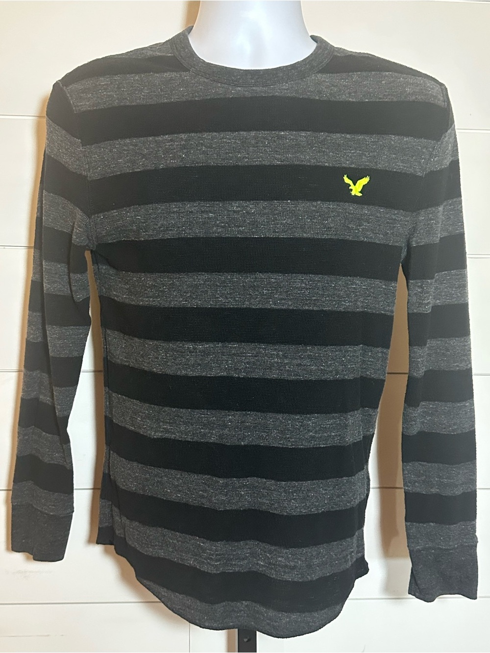 Men's Long-Sleeve Striped Crewneck Shirt - Black & Charcoal